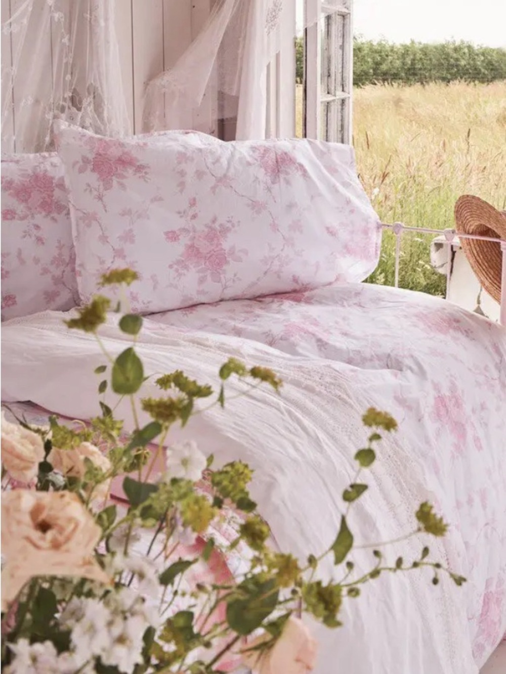 LoveShackFancy Pink Floral Cotton Duvet and Sham - TWINXL / TWIN - Picture 2 of 7